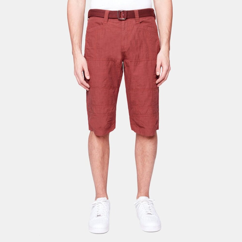 PROJEK RAW Men’s Solid Bungee Burgundy Cargo Capri Short, Size 30"